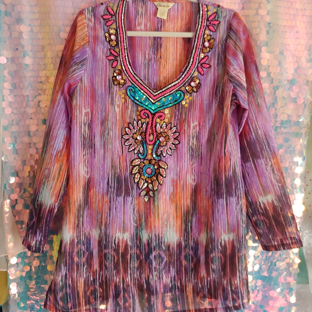 💖Beaded Sheer BOHO 👙 Cover Long Sleeve💠
